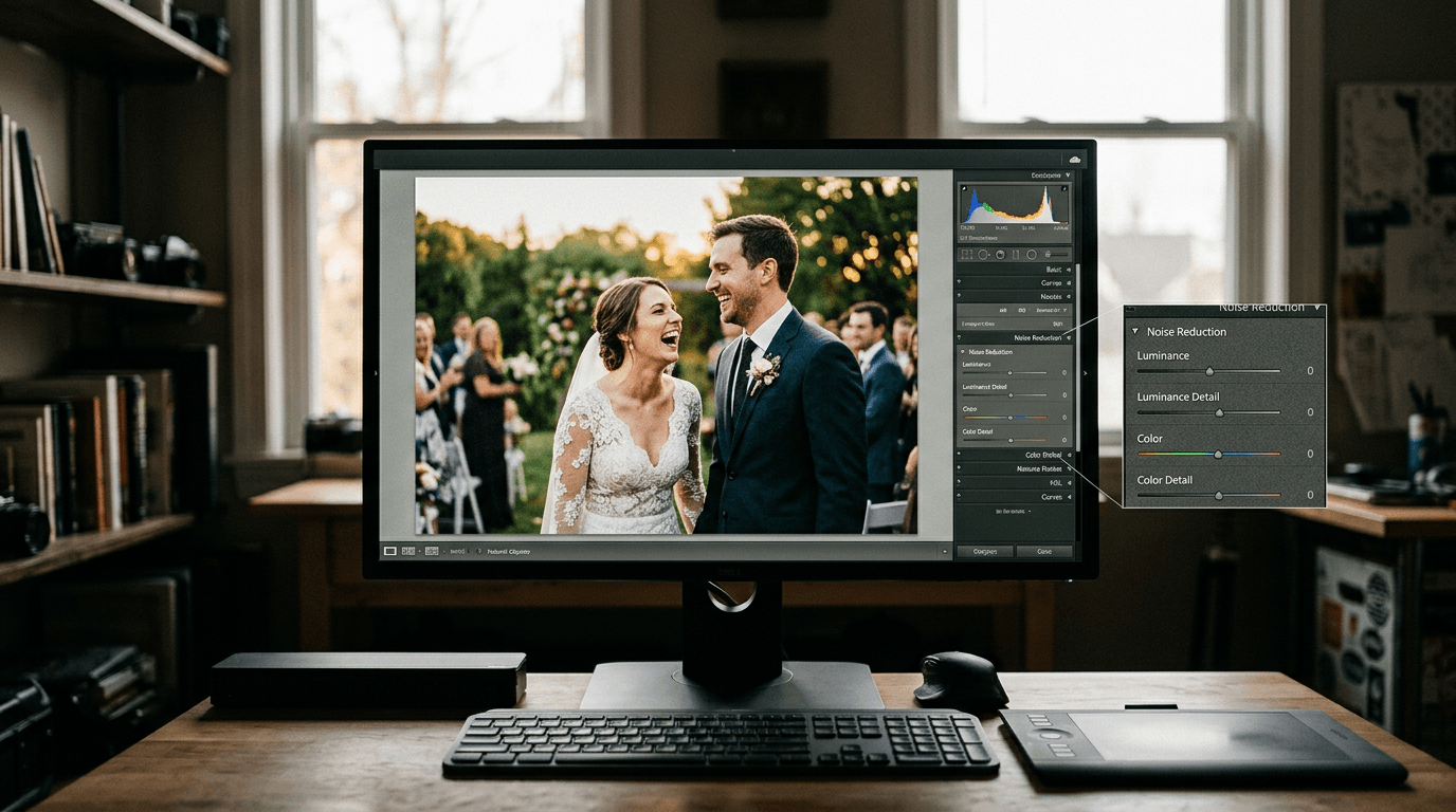 Topaz Photo AI vs Lightroom Denoise vs ON1 NoNoise para bodas 2026