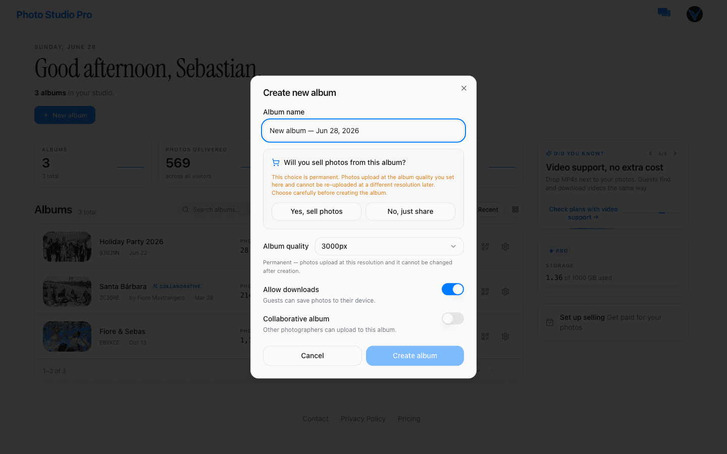 Create event form showing event name, description, and date fields