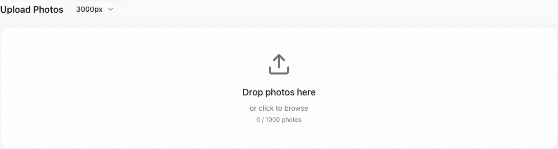 Upload drop zone showing drag-and-drop area with photo count
